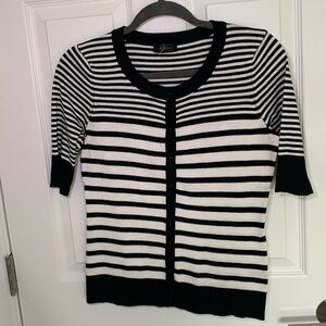 Cyrus short sleeved black and white striped cardigan sweater size medium